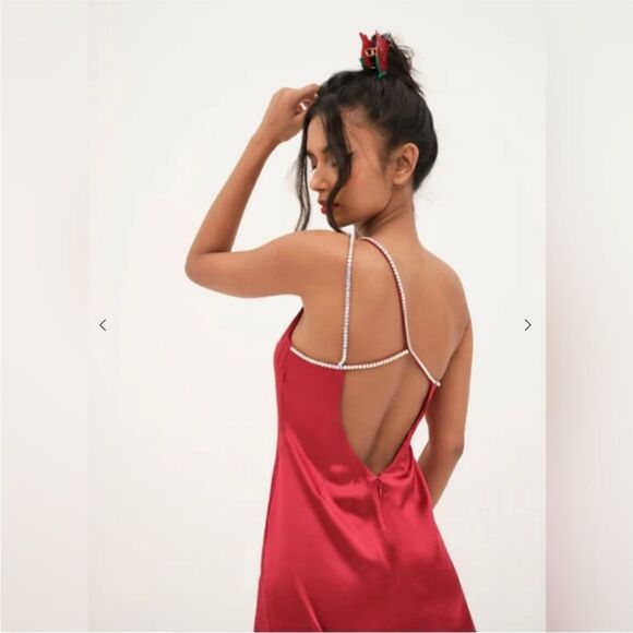 🍋 For Love & Lemons Elora Midi Dress Red Medium $270 - Picture 4 of 9